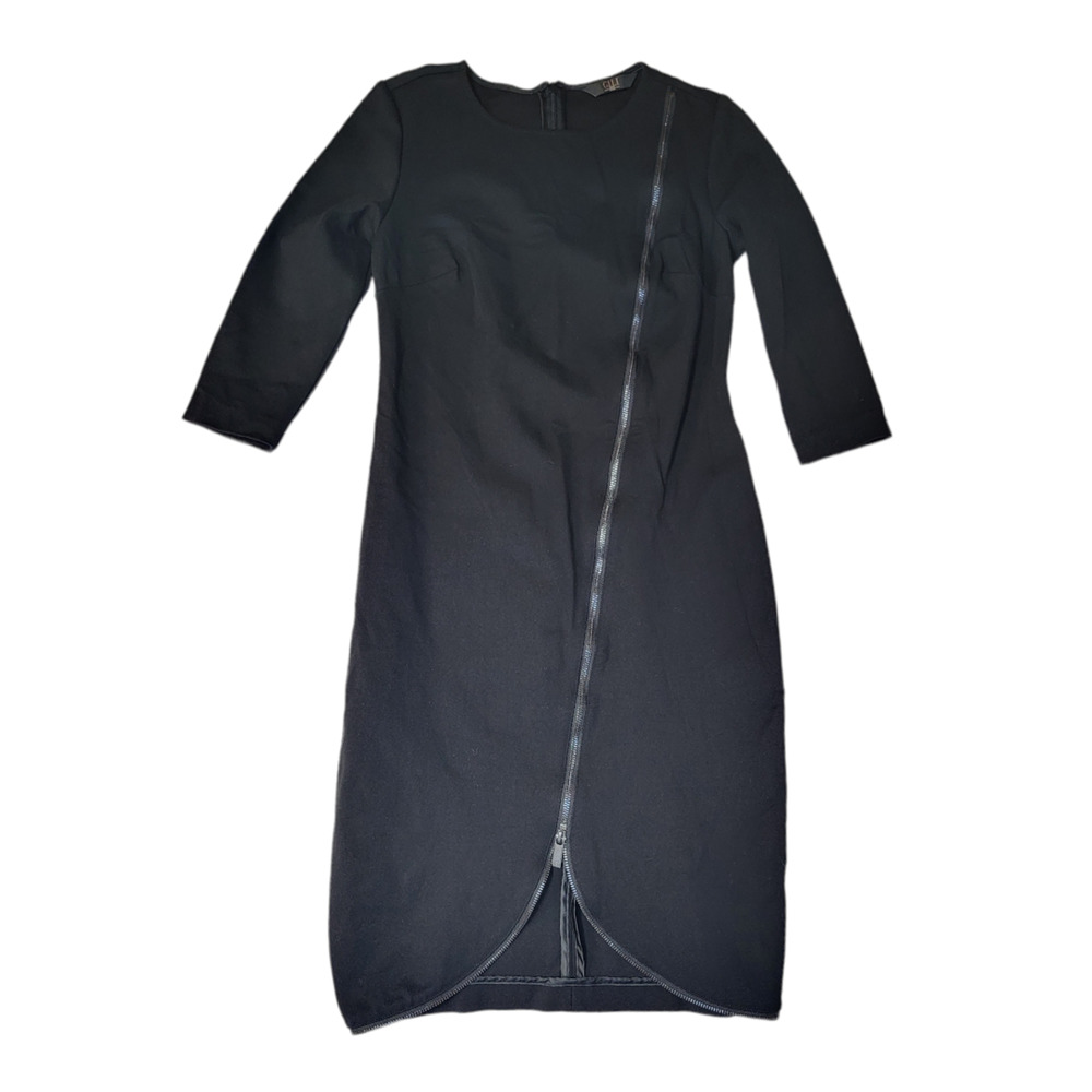 Gili Women's Zipper Sheath Dress 3/4 Sleeve Crew Neck Solid Black Size 6 - Picture 2 of 9